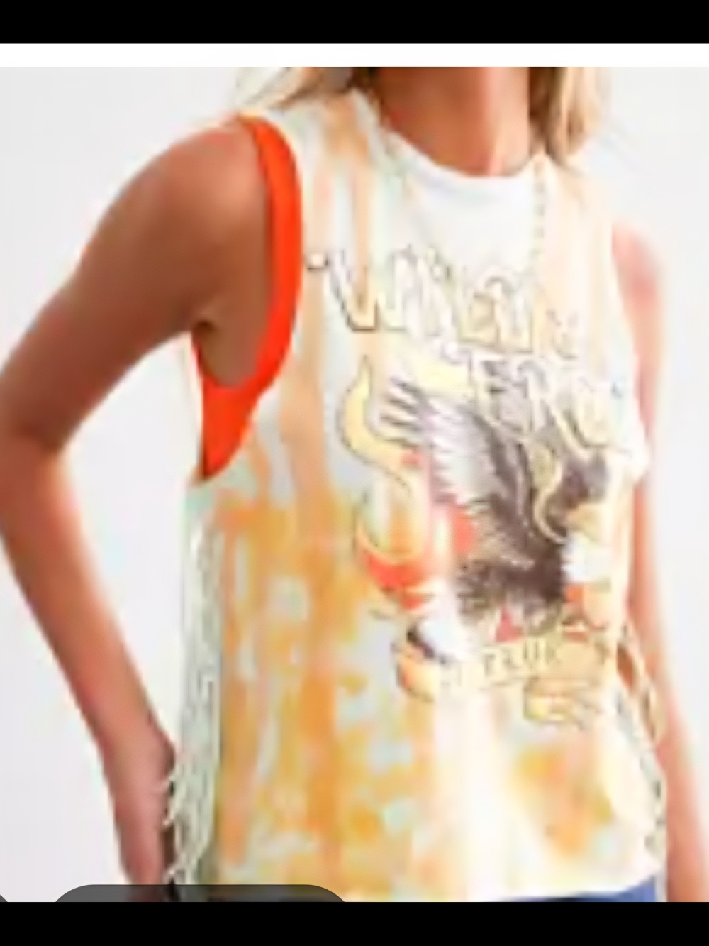 Graphic Muscle Tank Top in Orange and Cream — Unbranded